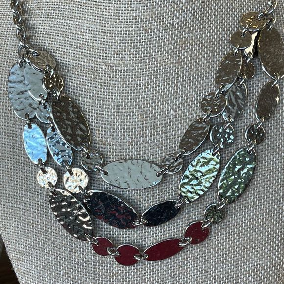 Ann Taylor Multi Chain hammered silver tone necklace - Picture 2 of 4
